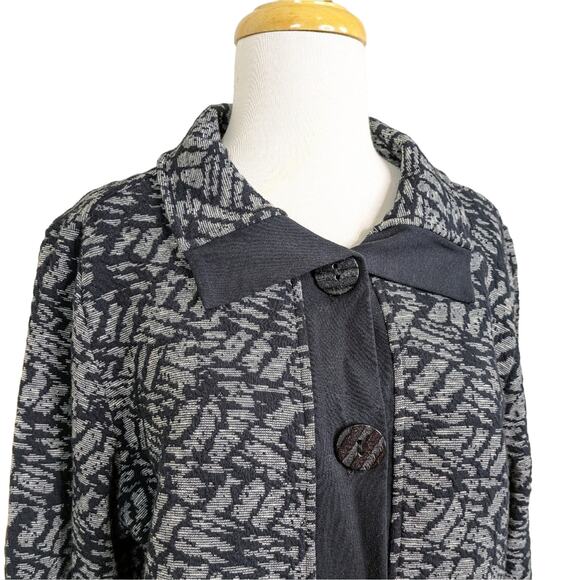 NEW Habitat Jacket Blazer Medium Black Gray Knit Abstract Button Front Lagenlook - Picture 5 of 14